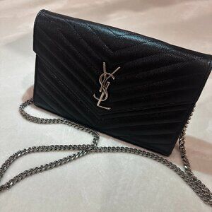 SAINT LAURENT Cassandre Chain matelassé textured-leather Envelope Purse - YSL